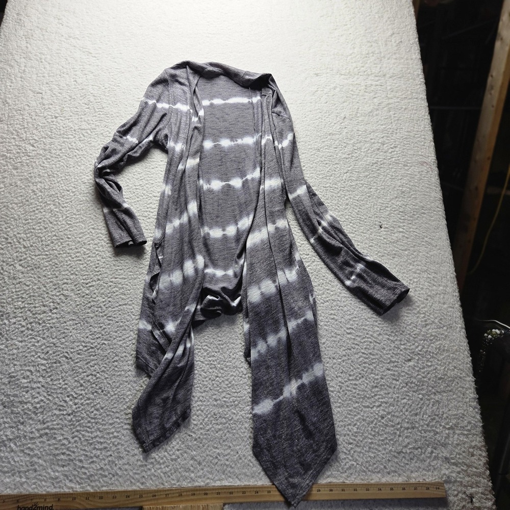 One World Cardigan Sweater Womens 2X Gray Tie Dye Open Front Long Sleeve Knit